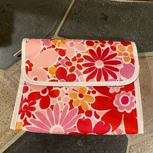 Clinique Floral Cosmetic Bag Pink Red Orange 3”D x 8”W x 6.5”H